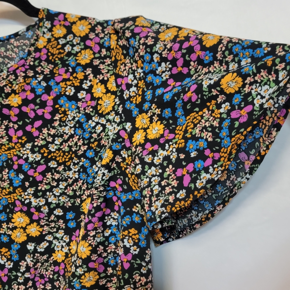 SHEIN Floral Print Peplum Women's Blouse - Black, Pink, Yellow, Blue Size Xl - Picture 4 of 7